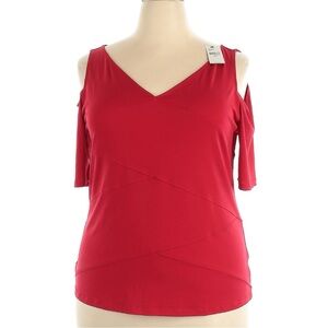 Lane Bryant Woman’s Size 22 24 Red Cold Shoulder Long Sleeve V-Neck Blouse NWT